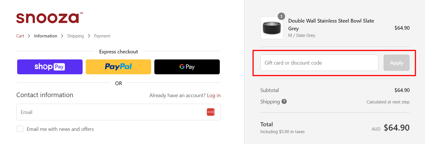 How do I use my Snooza Pet Products discount code?