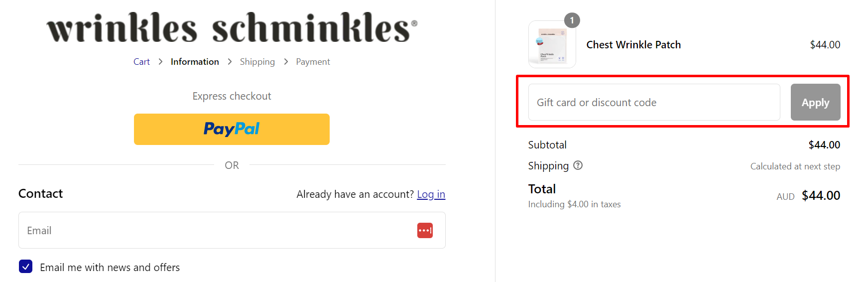 How do I use my Wrinkles Schminkles disocunt code?