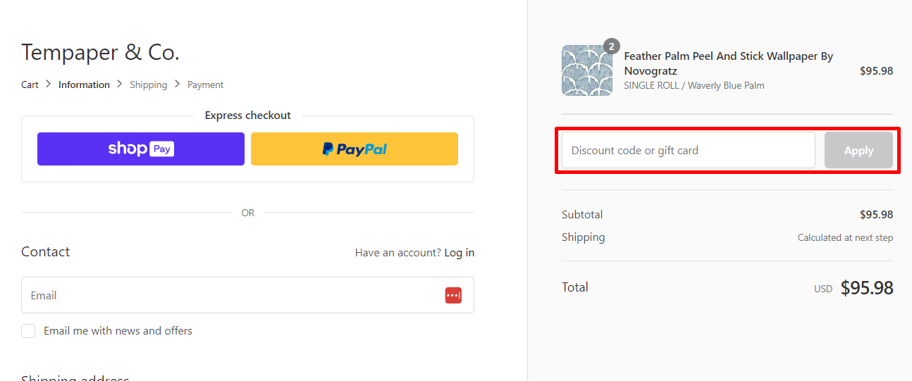 How do I use my Tempaper & Co discount code?