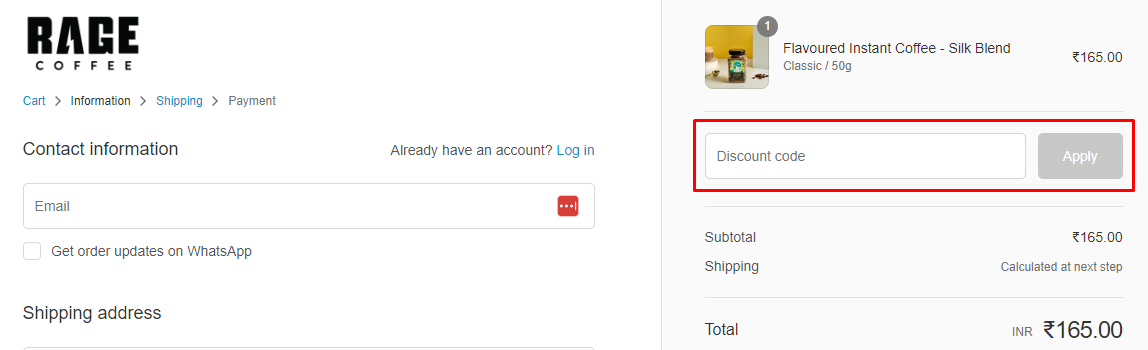 How do I use my Rage Coffee discount code?
