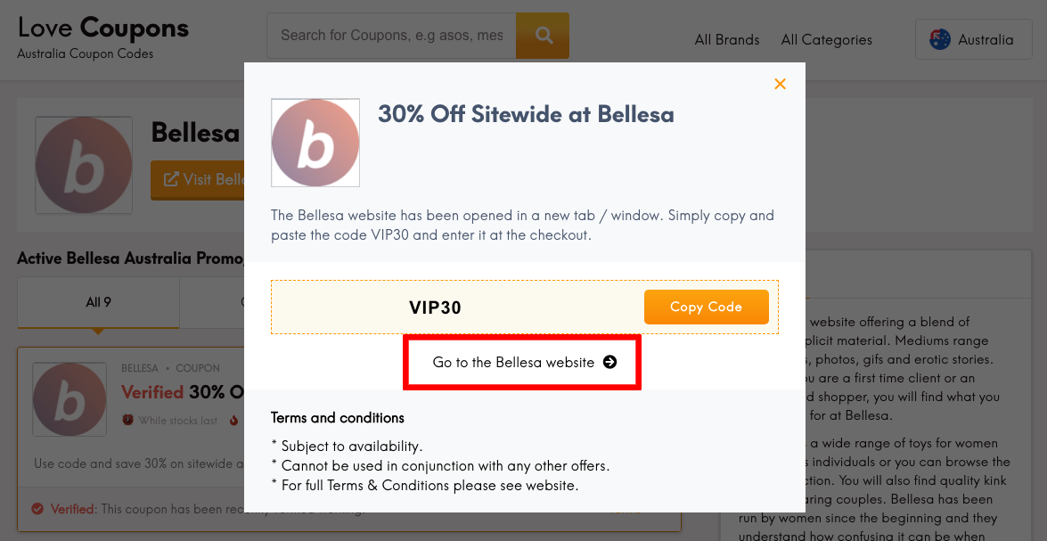 Bellesa AU Get Coupon