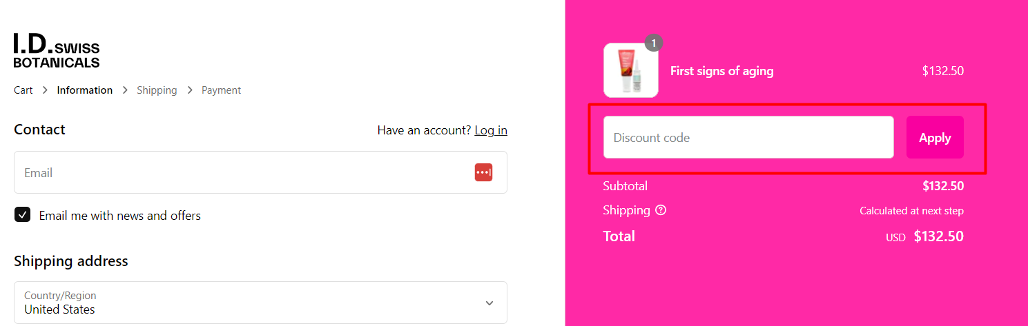 How do I use my I.D. Swiss Botanicals discount code?