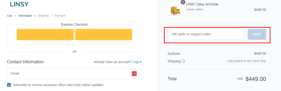 How do I use my LINSY coupon code?