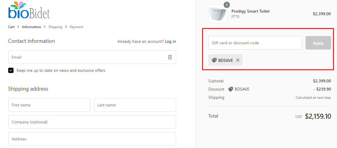 How do I use my BioBidet discount code?