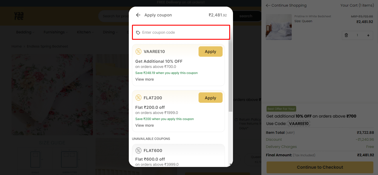 How do I use my Vaaree discount code?