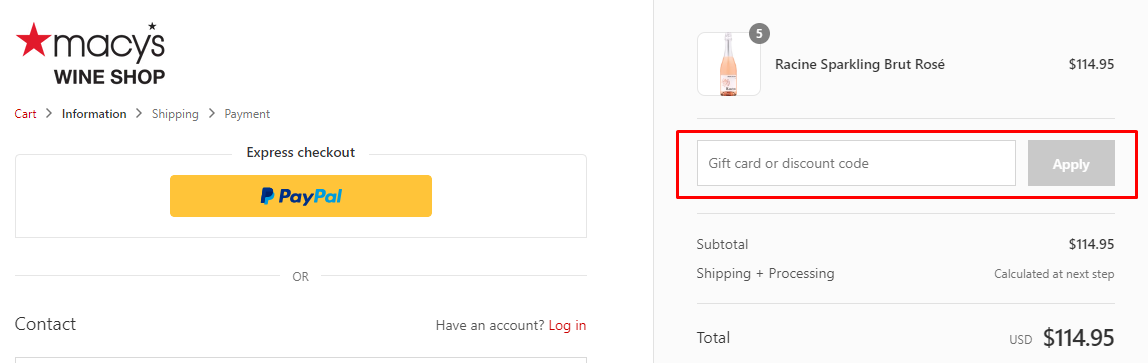 How do I use my Macy's Wine Shop discount code?