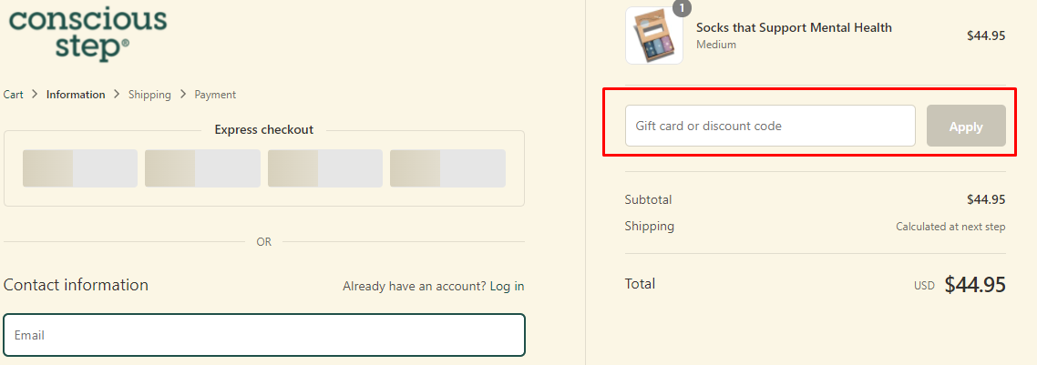 How do I use my Conscious Step discount code?