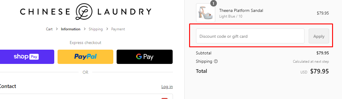 How do I use my Chinese Laundry discount code?