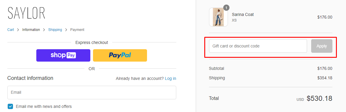 How do I use my SAYLOR discount code?
