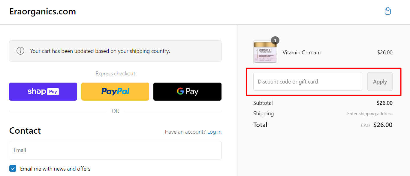 How do I use my Era Organics discount code?