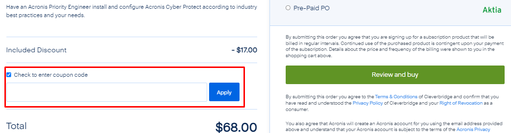 How do I use my Acronis coupon code?