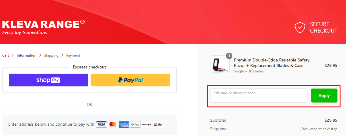How do I use my KLEVA discount code?
