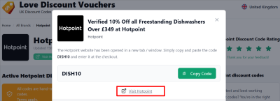 The highlighted red box shows the link that takes you to the Hotpoint website