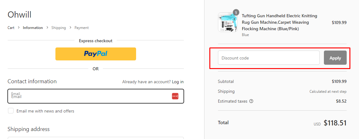 How do I use my Ohwill discount code?