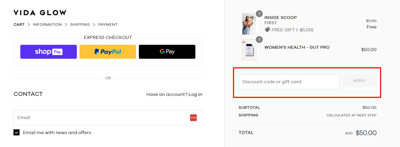 How do I use my Vida Glow disocunt code?