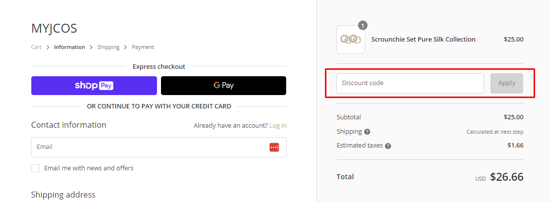 How do I use my JCOS discount code?