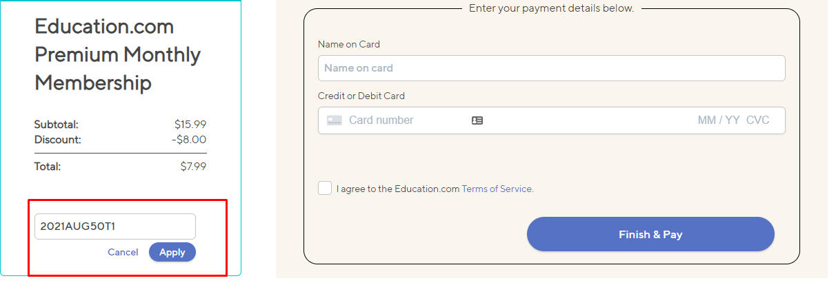 How do I use my Education coupon code?