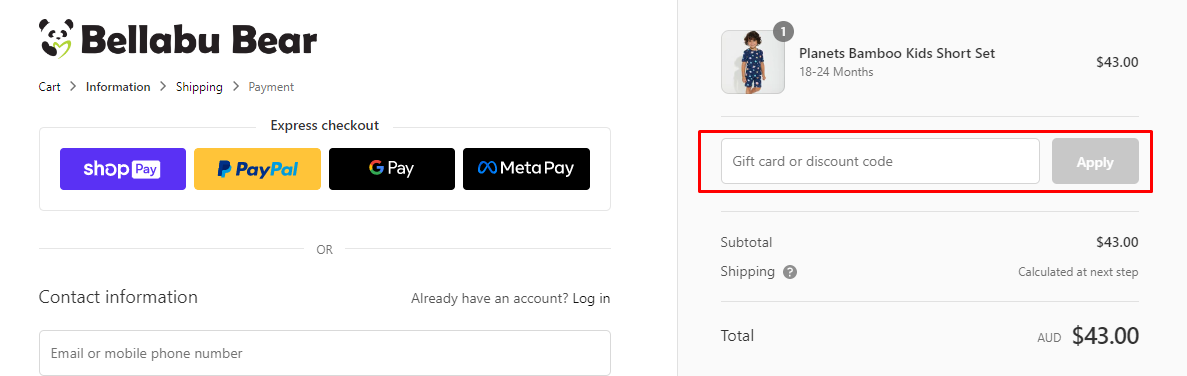 How do I use my Bellabu Bear discount code?