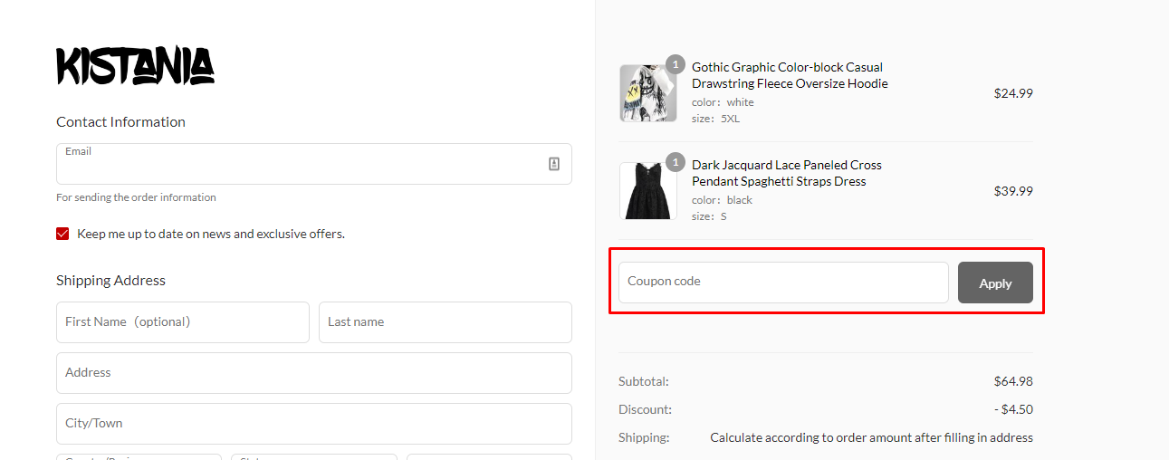 How do I use my Kistania coupon code?