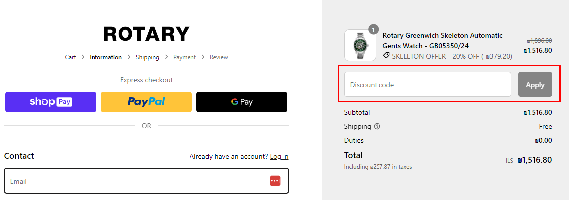 How do I use my Rotary Watches discount code?
