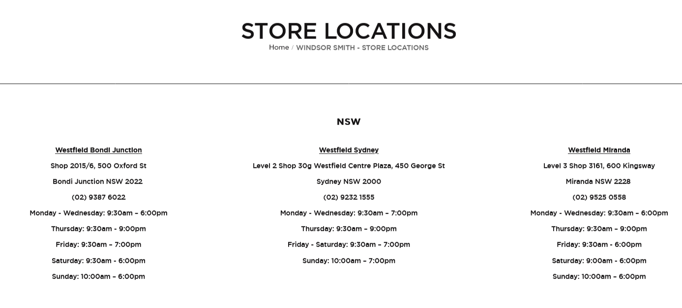 White background written store locations as heading, multiple store locations listed.