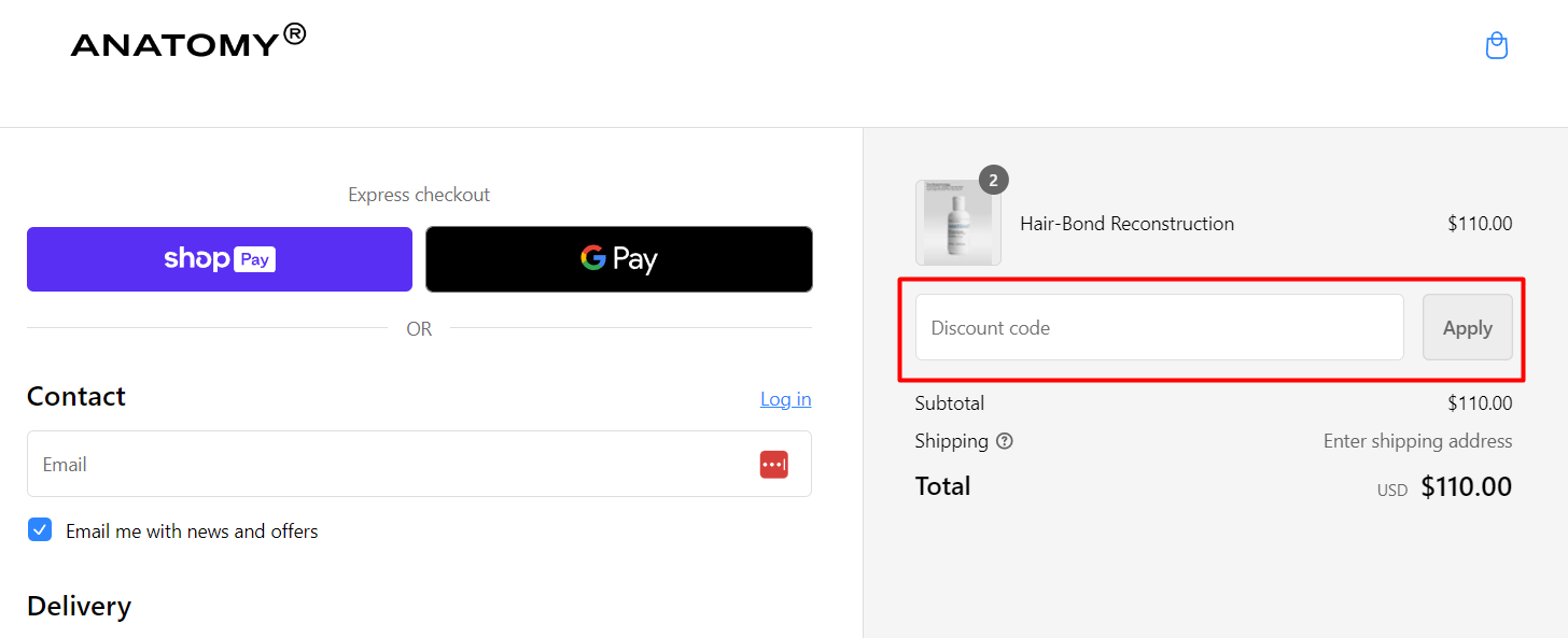 How do I use my Anatomy discount code?