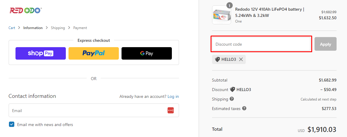 How do I use my Redodo discount code?
