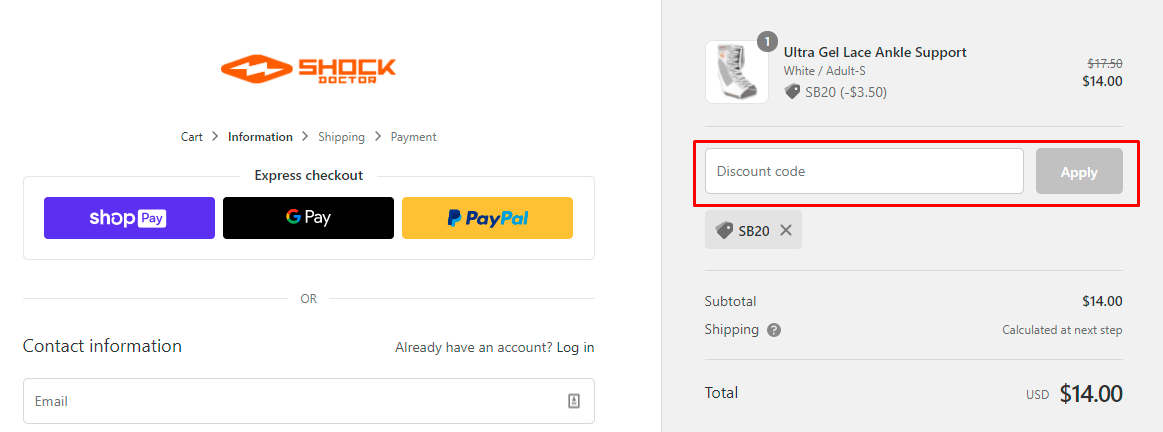 How do I use my Shock Doctor discount code?