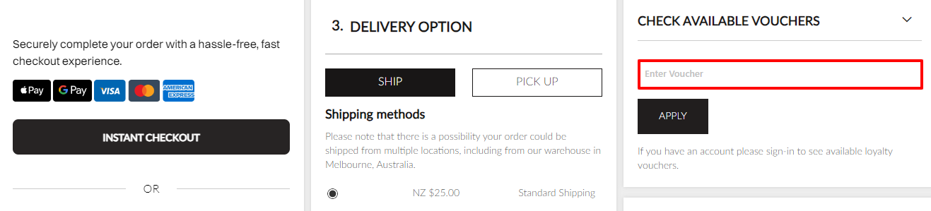 The brand checkout page with where to add the Novo Shoes coupon code is highlighted with a red box