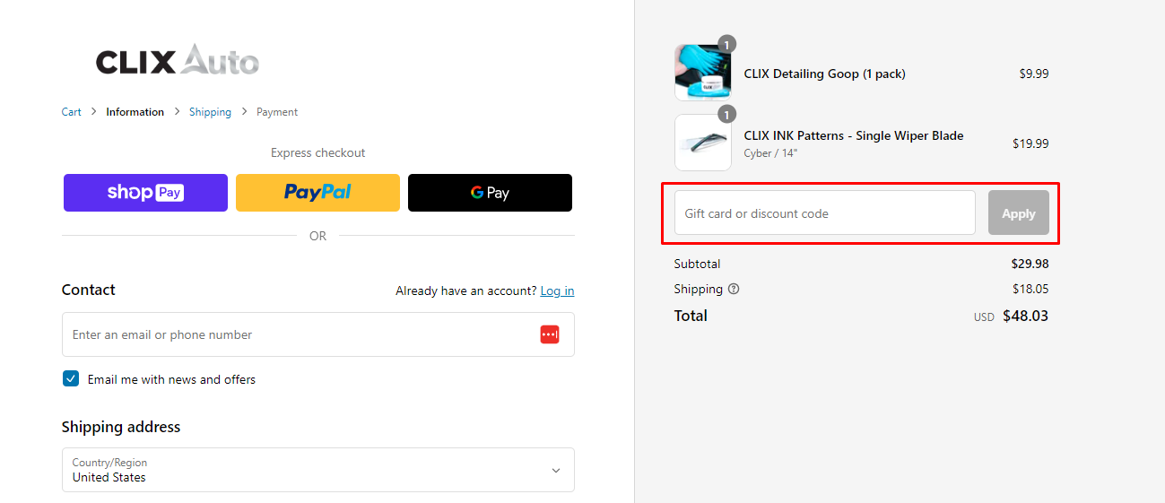 How do I use my Clix Auto discount code?