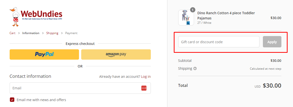 How do I use my WebUndies discount code?