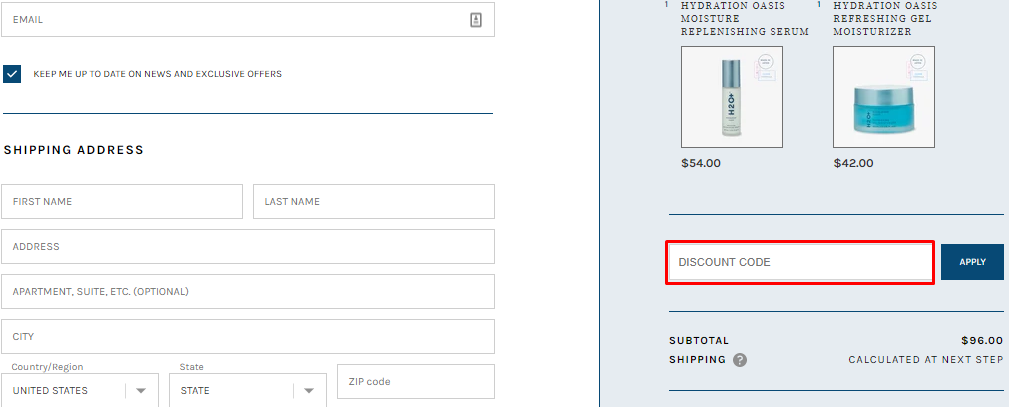 How do I use my H2O+ discount code?