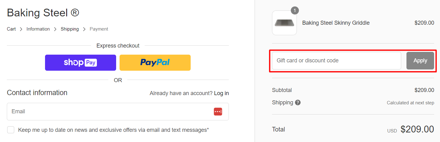 How do I use my Baking Steel discount code?