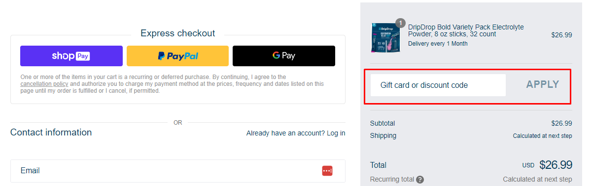 How do I use my DripDrop discount code?