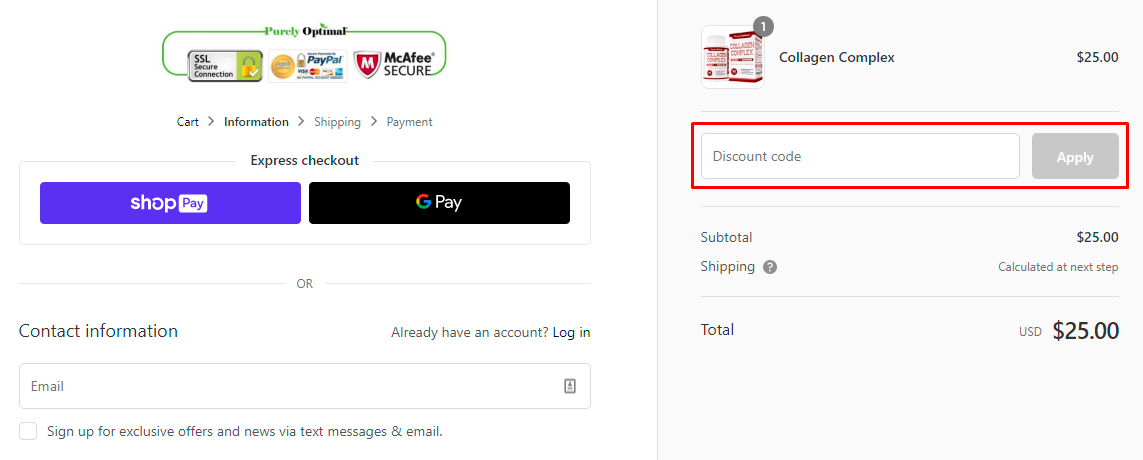 How do I use my Purely Optimal discount code?