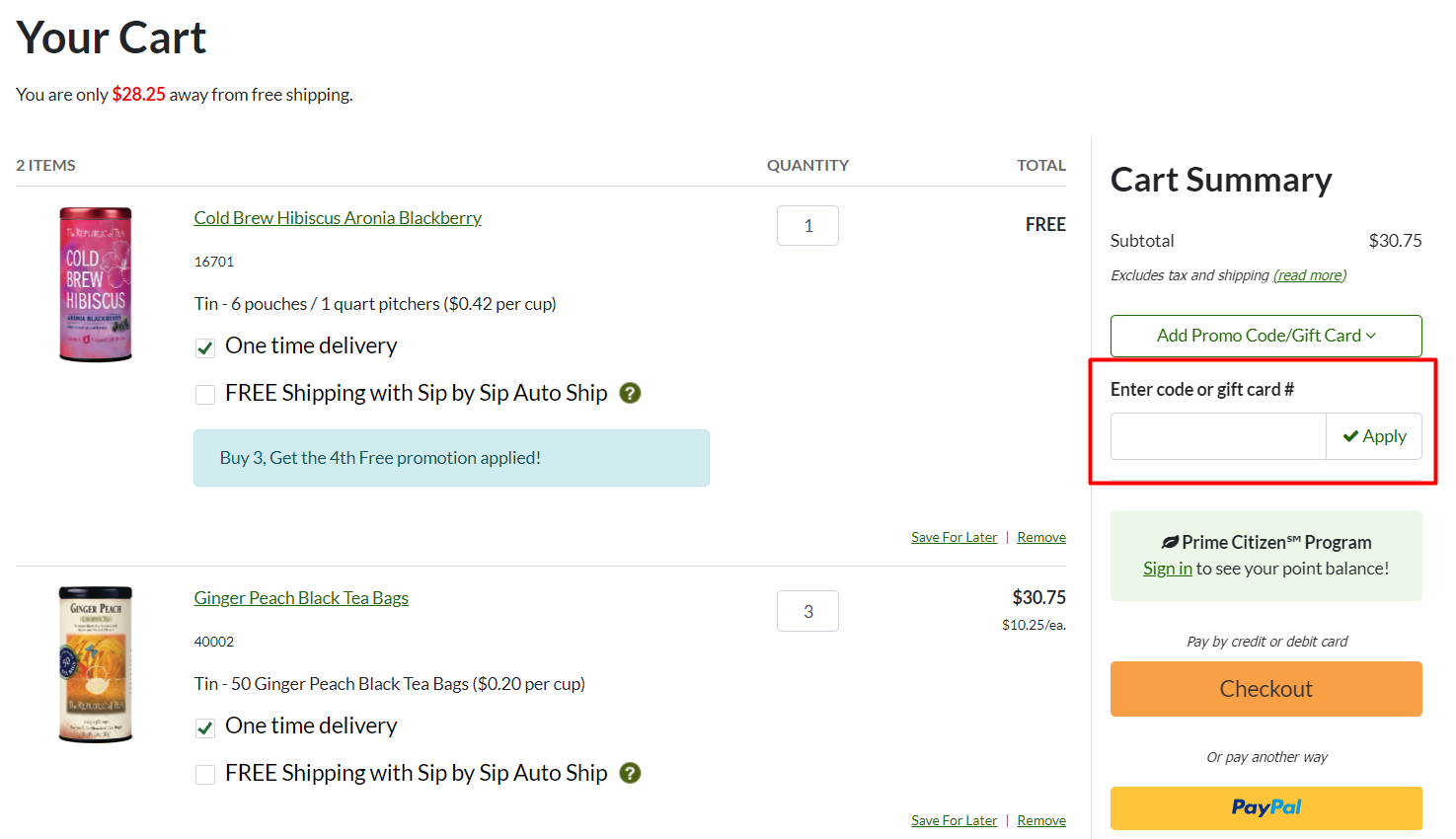 How do I use my The Republic of Tea promo code?