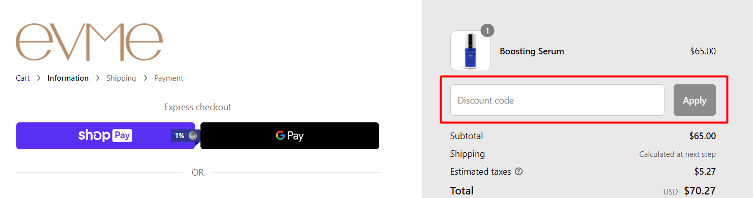 How do I use my Evme discount code?