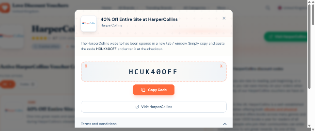 HarperCollins voucher code for Uk customers buying books