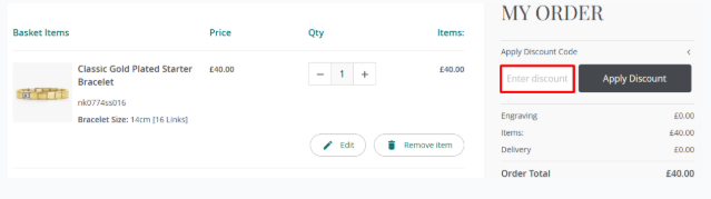 A box where you can add your John Greed Jewellery voucher code to redeem it
