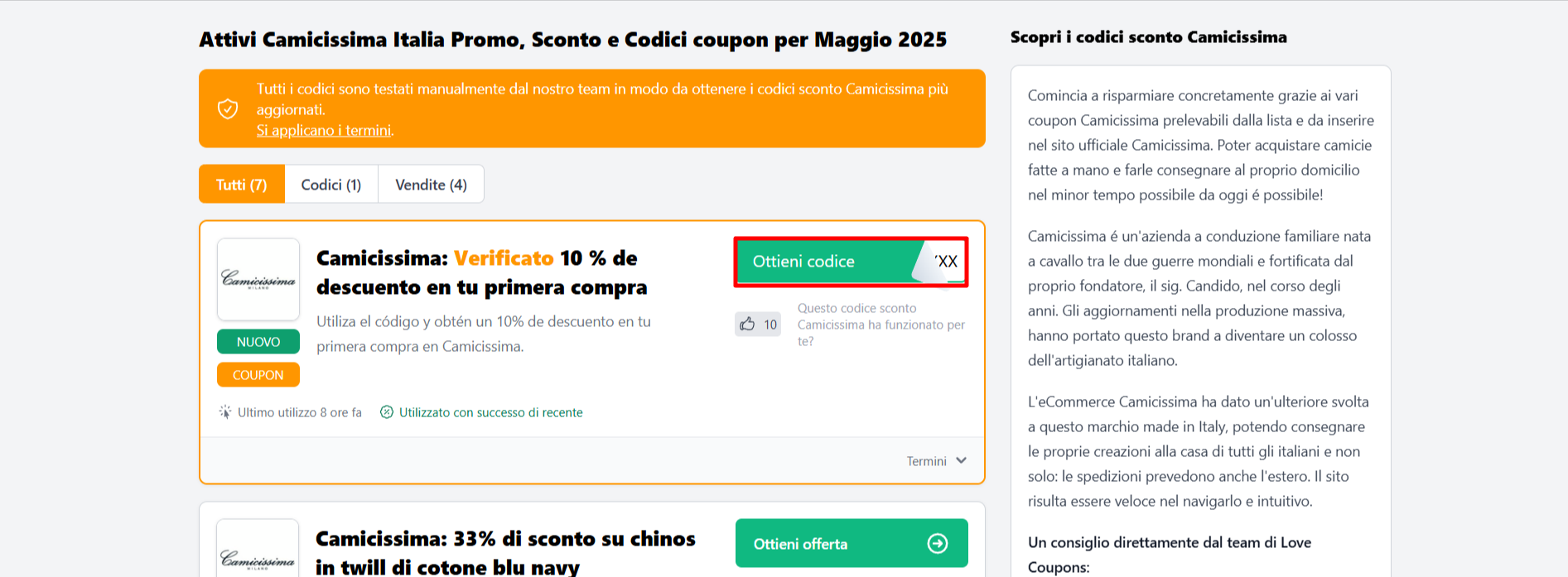 codice sconto Camicissima da poter prelevare e utilizzare per poter risparmiare sugli outfit
