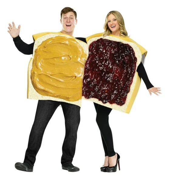 Best couples costumes for Halloween: Models wearing a peanut butter and jelly sandwich couples costume