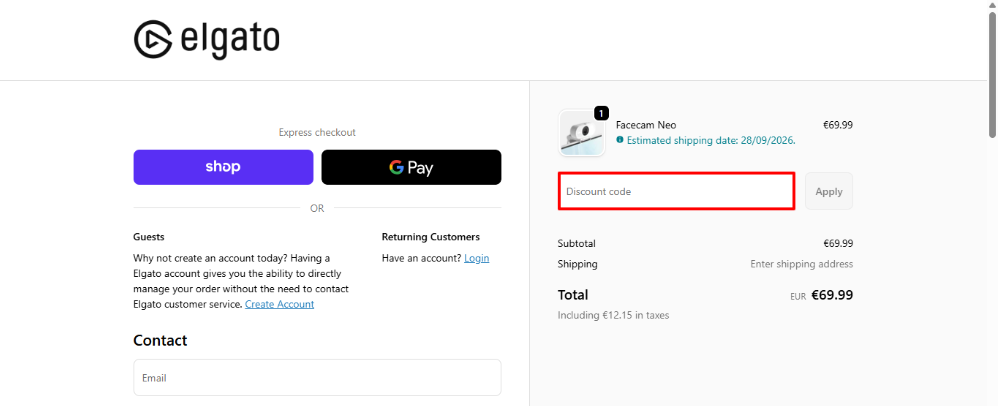 Paste your Elgato promo code into the box in the checkout process