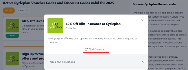 60% discount on all pilicies at the Cycleplan insurance company