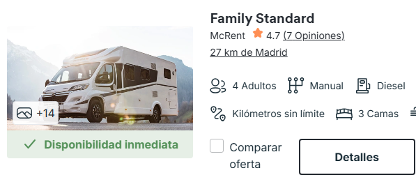 caravana integral de camperdays para familias de color blanco en oferta