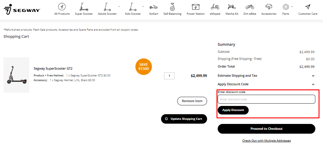 How do I use my Segway discount code?