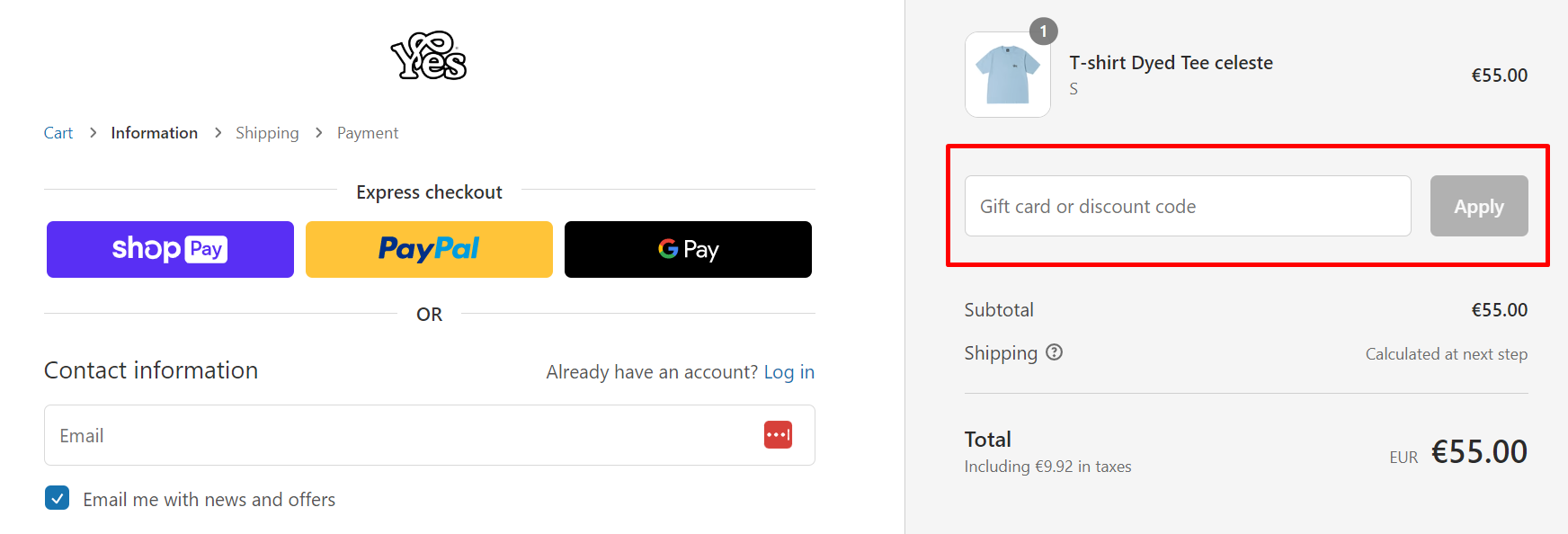 How do I use my YES SHOP discount code?