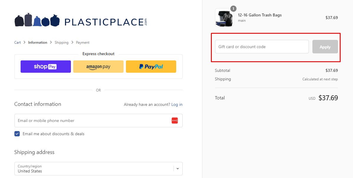 How do I use my Plasticplace discount code?