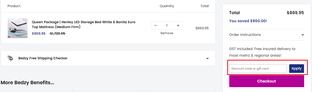 How do I use my Bedzy discount code?