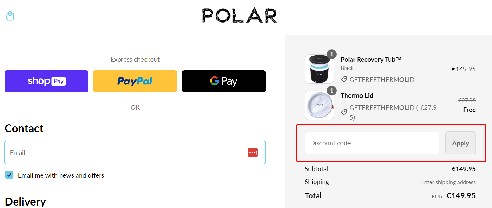 How do I use my Polar Recovery discount code?