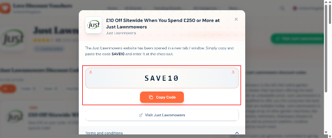 revealed £10 on your order of £150 or more at Just Lawnmowers